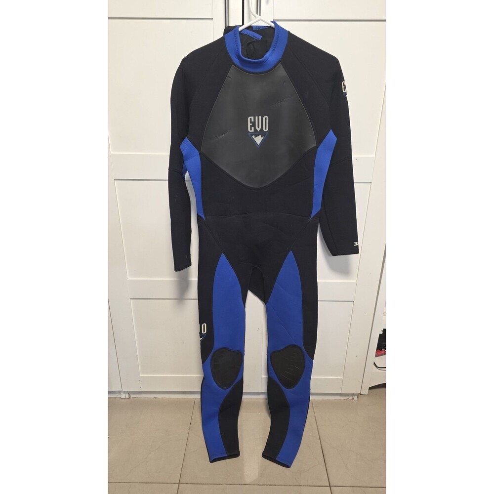 EVO 3mm Neoprene Full Wetsuit 2X – Black/Blue, Back Zip, Surf Dive Snorkel